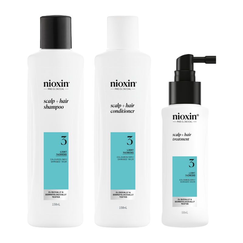 Nioxin Scalp + Hair Thickening System 3 Full Size Kit for Damaged Hair with Light Thinning