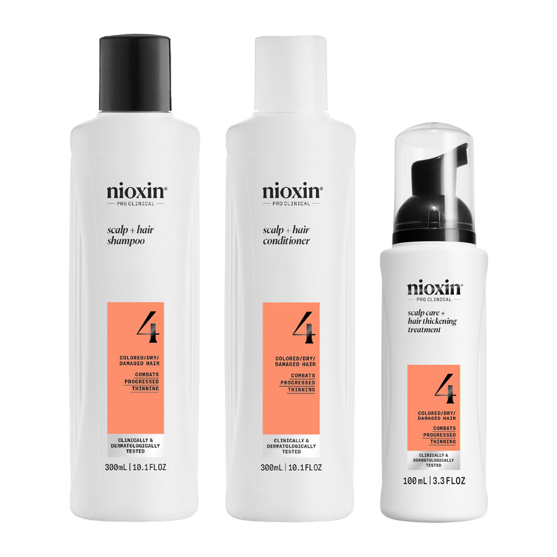 Nioxin Scalp + Hair Thickening System 4 Full Size Kit for Damaged Hair with Progressed Thinning