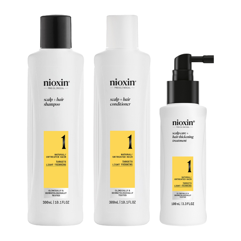 Nioxin Scalp + Hair Thickening System 1 Full Size Kit for Natural Hair with Light Thinning